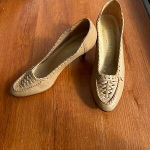 Tan Leather Heels with Woven Design